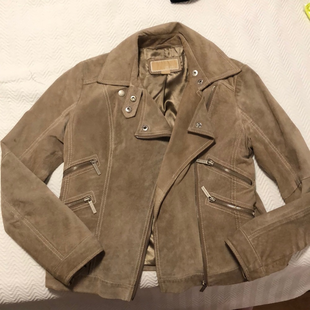 Michael kors tan suede moto jacket womens